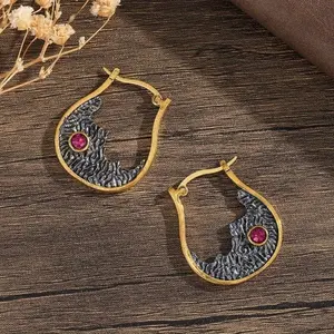 Vintage Metal Peak Earrings, Hand-Set Artificial Zircon, Bohemian Style Circle Ear Studs, Perfect for Weddings, Parties, Holidays