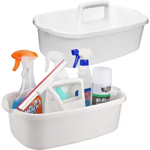 Cleaning  Organizer with Handle, White Plastic Bucket for Cleaning Supplies Products, Cleaning Tool Storage Tote, 2 Pack