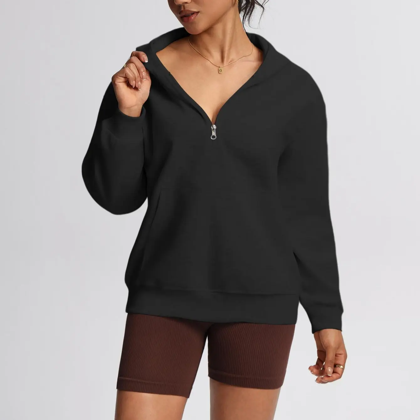 TCVC Women's Solid Zip Up Thermal Lined Sporty Sweatshirt with Kangaroo Pocket for Fall&Winter Athleisure Style Workout Tops Casual Sports Top Athletic Training Apparel sporty sweatshirt minimalist hoodie perfect hoodie solid color zipper soild color Gym