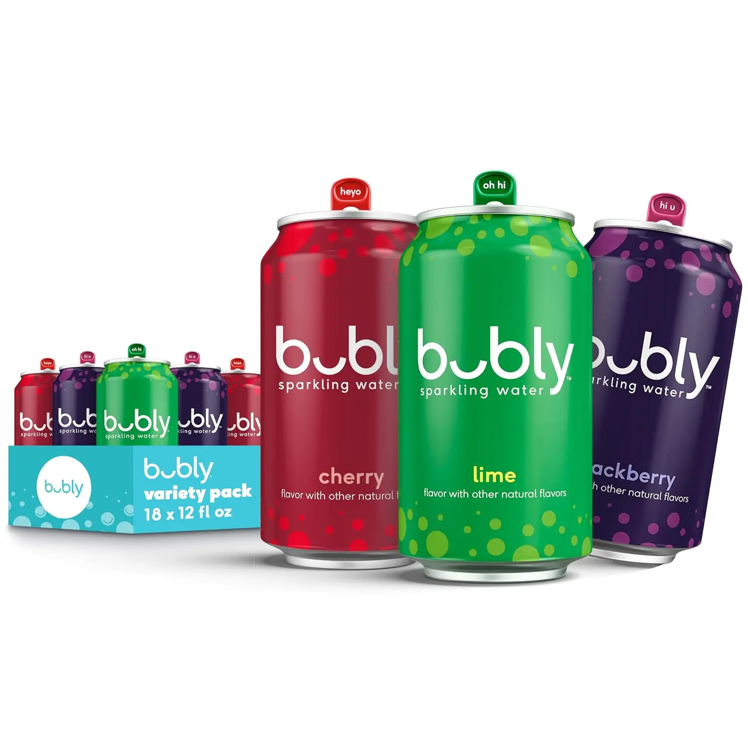 bubly Sparkling Water, Lime Yours 3 Flavor Variety Pack (Lime, Cherry, Blackberry), Zero Sugar & Zero Calories, Seltzer Water, 12 Fl oz Cans (Pack of 18)