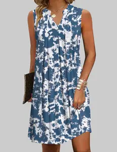 Zeagoo Women's Casual A-Line Dress with Pockets 2026 Sleeveless V Neck Pleated Sundress Loose T-Shirt Work Office Dresses