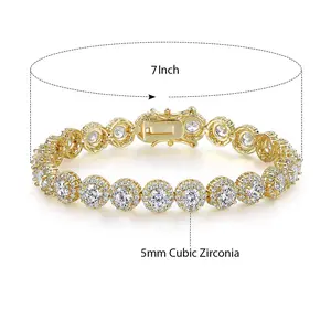 [Unisex] MDFUN 5mm Round CZ Halo Tennis Bracelet – HipHop Iced Out, Trendy Stacking Jewelry for Women & Men, Everyday Shine, Viral Gift Idea festival gift