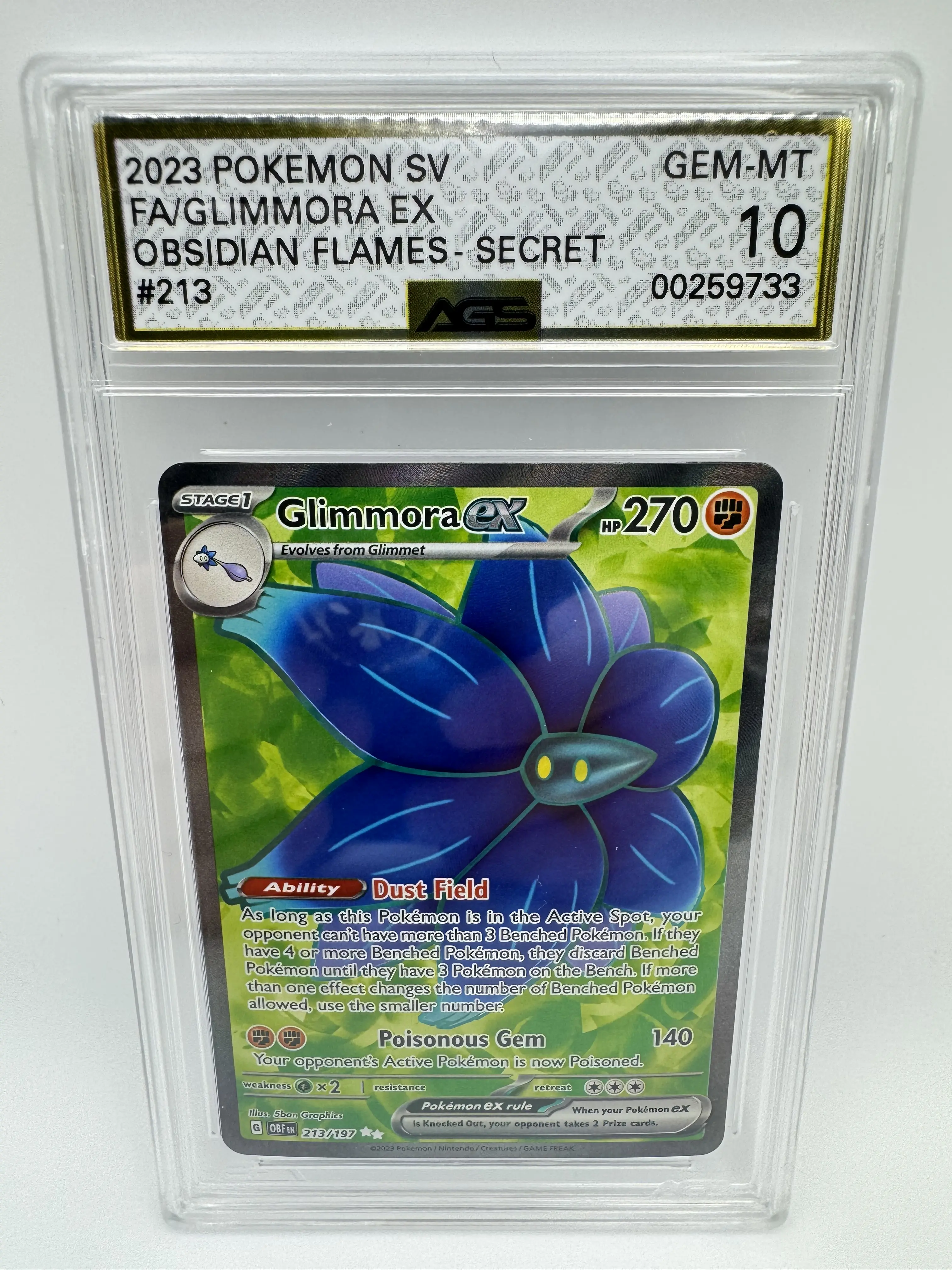 Graded AGS 10 Glimmora EX 2023 Obsidian Flames 213 Holographic Pokemon Card