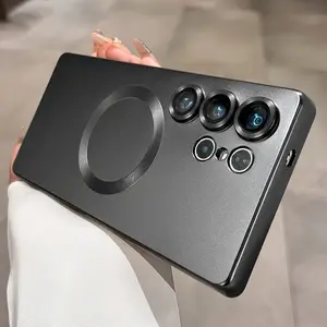 Luxury magnetic suction supports wireless charging, suitable for Samsung Galaxy S23 S24 S25 S26Ultra Plus, ultra matte, with lens protection film, soft TPU shock-absorbing cover Galaxy A57A37A17A07A56 metallic luster protective case