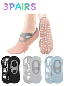 3 Pairs Women's Yoga Socks, Non-Slip Grip Socks, One Size Fitness Sports Socks, Ballet Dance Socks, Pilates Yoga Socks