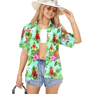 HAPPY BAY Hawaiian Shirts Womens Short Sleeve Tops Vacation Button Up Holiday Beach Party Dress Shirts Blouses for Women