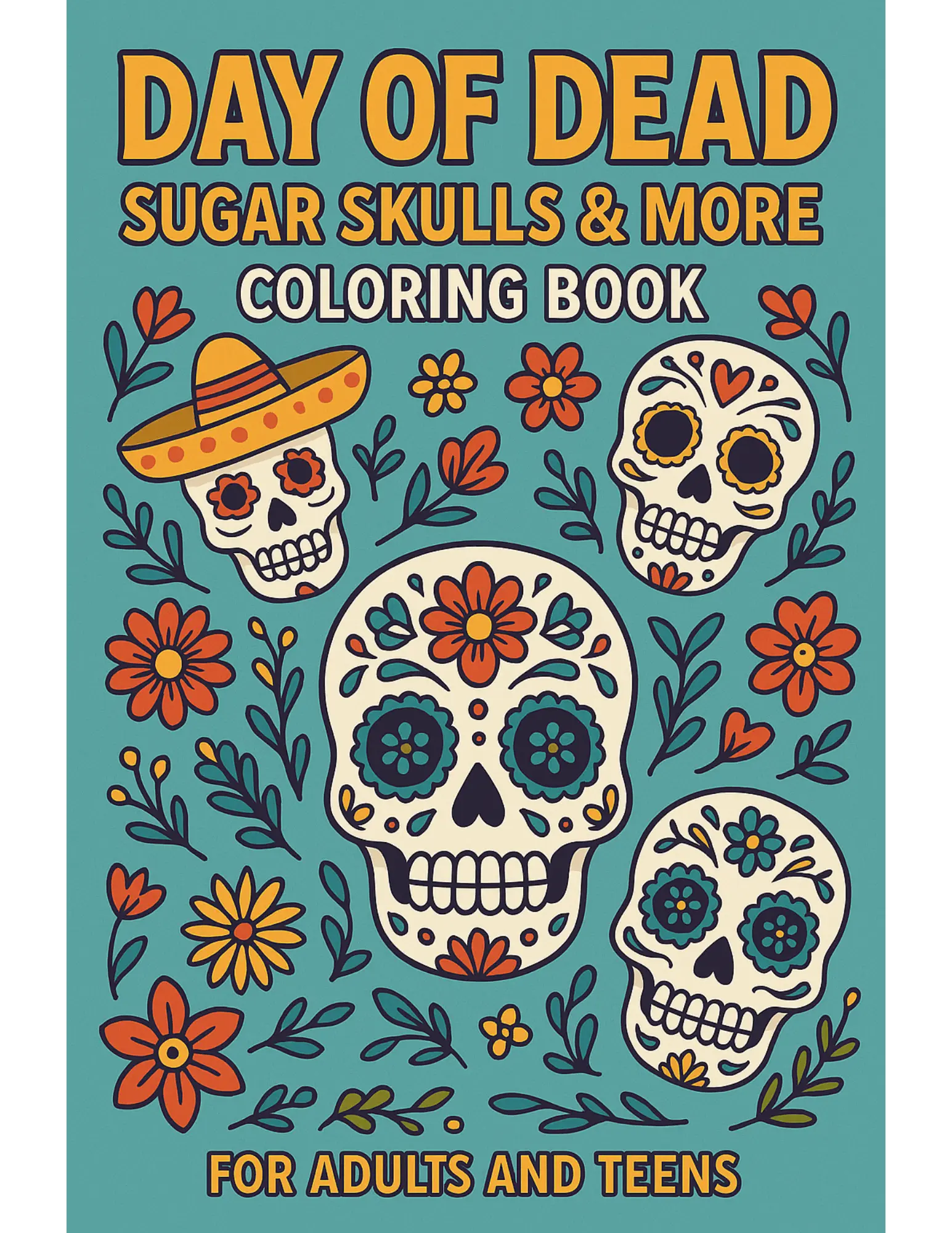 Day of the Dead Sugar Skulls and More Coloring Book Sheets For Adults and Teens