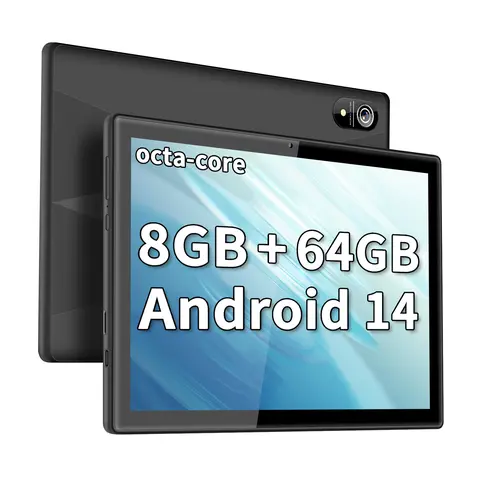 YYSWIE 10in IPS LCD Touch Screen Tablet Device - Android 14, 8+64GB Octa-Core, BT 4.2 Bluetooth, USB-C Cable, 8MP Rear Camera, EVA Protection Case, Screen Protector, Batteries, Multilingual Support, Games Compatible, TF Card Ready