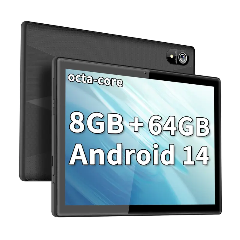 YYSWIE 10in IPS LCD Touch Screen Tablet Device - Android 14, 8+64GB Octa-Core, BT 4.2 Bluetooth, USB-C Cable, 8MP Rear Camera, EVA Protection Case, Screen Protector, Batteries, Multilingual Support, Games Compatible, TF Card Ready