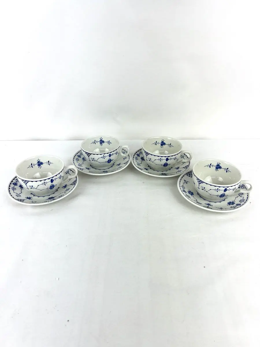 Set of 4 Blue White Furnivals England Teacup & Denmark Franciscan Saucer