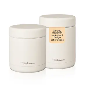 Modaniam Insulated Food Jar, Portable Thermo , Keep Food , Soup, Oatmeal Hot or Fruits , Yogurt Cold - Modern, Vanilla ,12 OZ+ 16 OZ Set