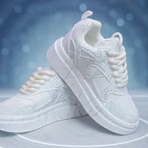 Tere/Teni Deportivo White Sneakers with Sparkling Surrounding Design and Mini Platform Feature