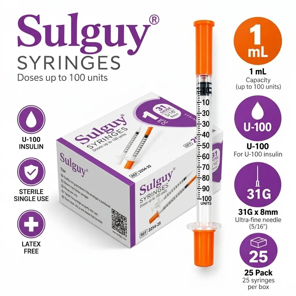 Sulguy 1cc 31G 5/16 IN Syringe with Needle 25 Pack, Sealed - U-100 Disposable 1ml Ultra-Fine Multipurpose Dispenser for Pet Care, Kitchen Marinade Injector, DIY Hobby Crafting, Industrial Liquid Glue & Gardening Plant Care