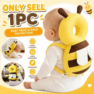 1pc bee anti-collision backpack back protector, soft protective gear with plush anti-fall pad for walking practice, adjustable cartoon safety pillow back protector