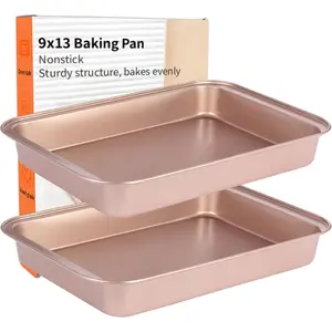 9x13 Rectangle Nonstick Carbon Steel Baking Pan, Easy Clean Rose Gold Oven Bakeware for Cakes Lasagna Brownies Casseroles