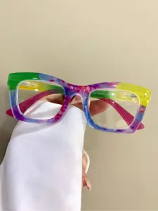 Unisex Boho Style Ombre Square Frame Eyeglasses, Trendy Casual Anti-blue Light Eyeglasses, Stylish Eyeglass for Everyday Use, Fashion Accessories for Outdoor Activities, Trendy Beach Eyewear