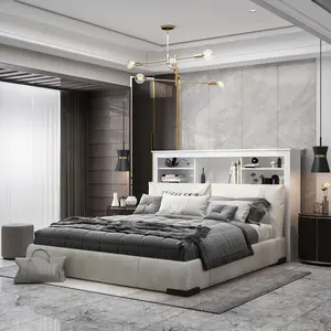 FUFU&GAGA Queen Size Bookcase Headboard With A Hole For Passing Cords & Lights