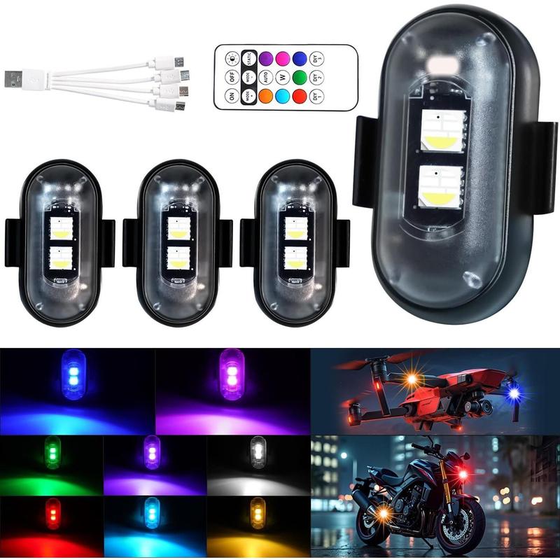 Waterproof Wireless LED Lights with Remote Control 8 Colors USB Charging Strobe Light for Cars Drones Motorcycles Bikes Trucks Emergency Warning Flashing Modes