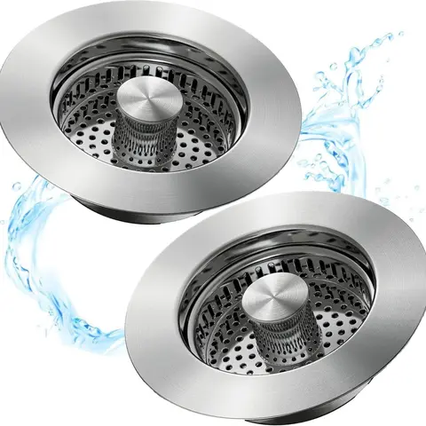 2PCS SS304 Steel 3-in-1 Pop-Up Basket Strainer, Anti-Clogging Leak-Proof Seal Cover with Silicone Gasket, 100000-Cycle Durable Brass Spring, Easy-Install Bathroom Gadget for 3.5 in US Standard Drains (Avoid Toxic Chemicals)
