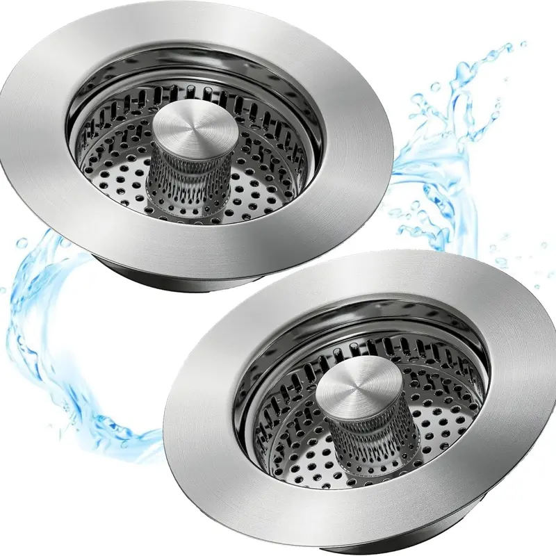 2PCS SS304 Steel 3-in-1 Pop-Up Basket Strainer, Anti-Clogging Leak-Proof Seal Cover with Silicone Gasket, 100000-Cycle Durable Brass Spring, Easy-Install Bathroom Gadget for 3.5 in US Standard Drains (Avoid Toxic Chemicals)