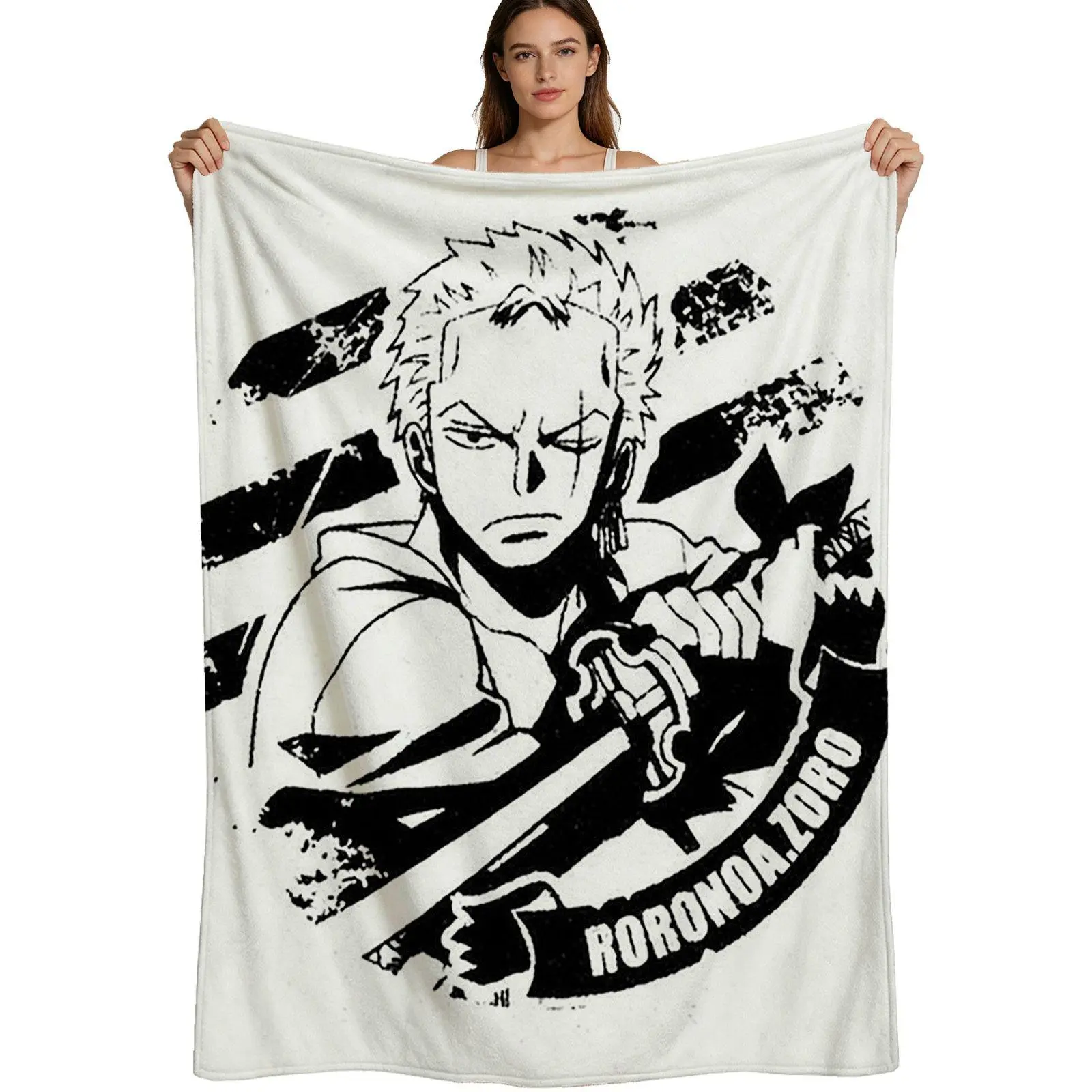 Anime Style, Warm Flannel Blanket, Roronoa Zoro Sword Design, Soft Brushed Fabric Texture, For Fans And Bedroom Use, 4 Sizes Available Single Pack