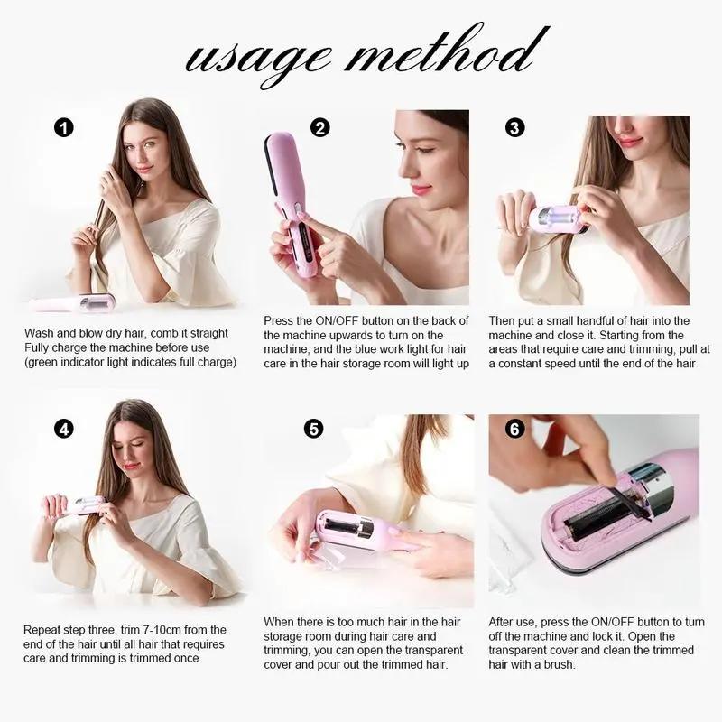 Split End Hair Trimmer for Women, Cordless Rechargeable Home Tool Hair Clipper, Removes Damaged Hair Without Changing Length, Type C Charging, Portable Hair Care Styling Tool