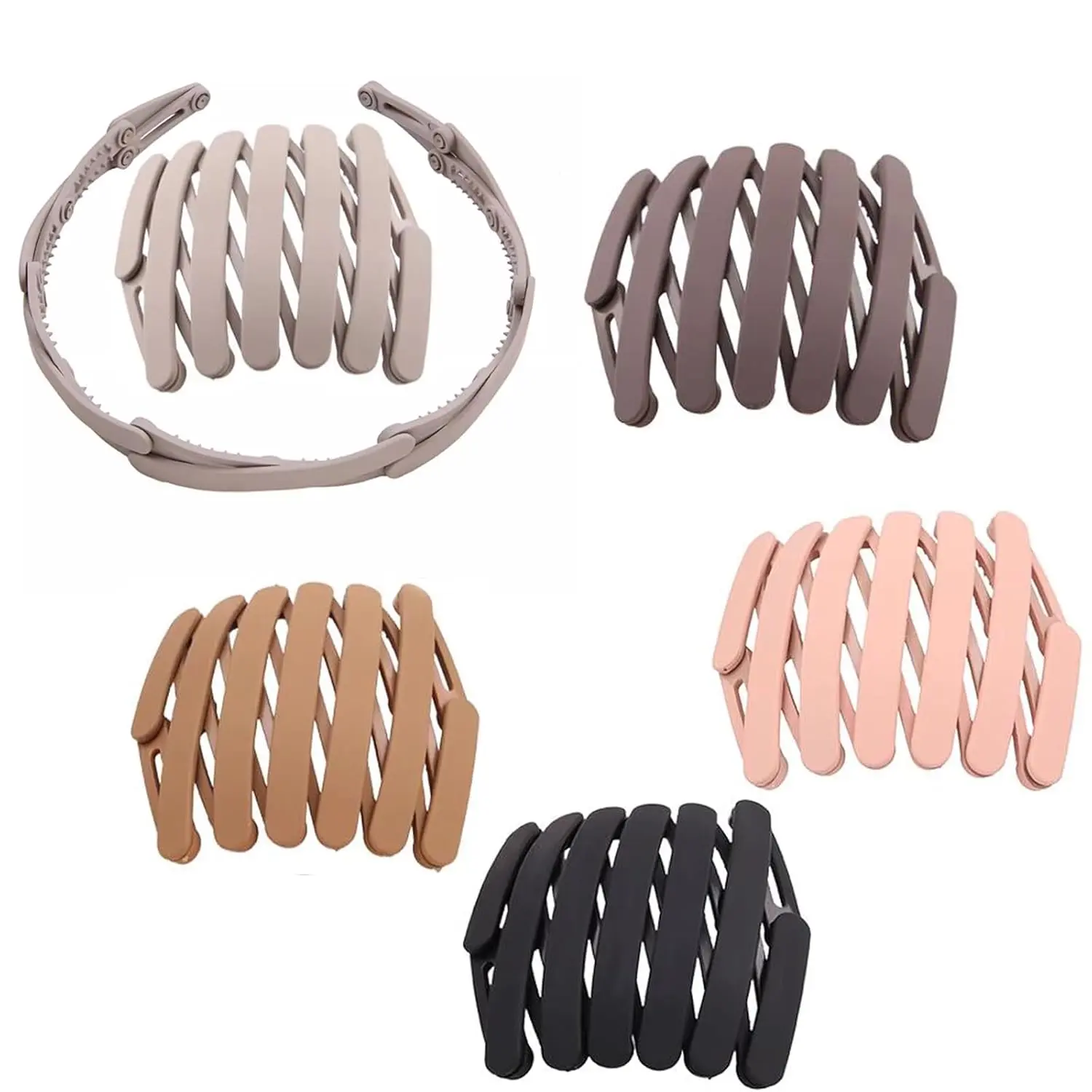 Women's 5-Pack Fashion Headbands - Wavy ABS Resin, Adjustable No-Slip Round Clip, Retractable, Foldable, Portable Workout Headband for Everyday Use