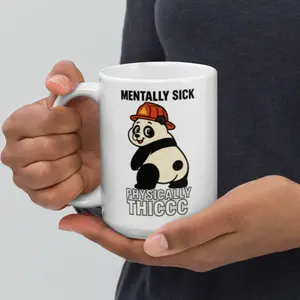 Funny Firefighter Panda Mug Mentally Sick Physically Thiccc Cartoon Panda Gift for Firefighters EMS First Responder Humor Coffee Cup 15oz Premium Ceramic Dishwasher Safe
