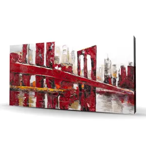 Begin Home Decor C1RC2448EP70ZO 24 x 48 in. Abstract & Industrial Red Bridge - White Building Canvas