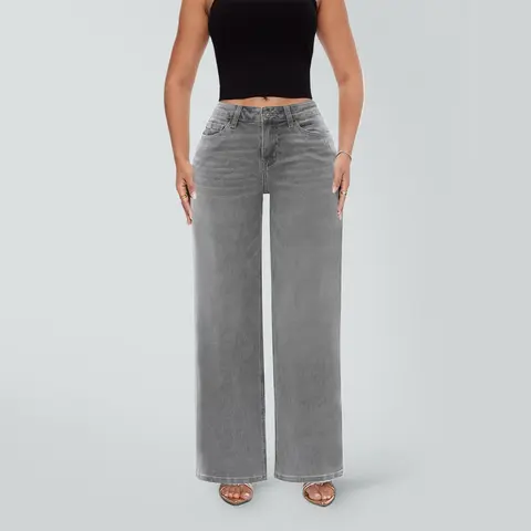 Magic ONESO Mid-low Rise Baggy Jeans Stretchy Wide Leg Distressed Denim Tummy Control Curve Hugging Plus Size Regular Size BBL Spring Fashion Daily Outfits