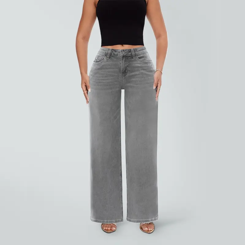 Magic ONESO Mid-low Rise Baggy Jeans Stretchy Wide Leg Distressed Denim Tummy Control Curve Hugging Plus Size Regular Size BBL Spring Fashion Daily Outfits