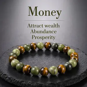 Money Attraction Bracelet Attracts Wealth with Green Aventurine & Tiger Eye beaded Stretchable jewelry protection bracelet encouragement gift fashion artificial Colorblock Beaded Crystal Bracelet Gift for Her summerwins