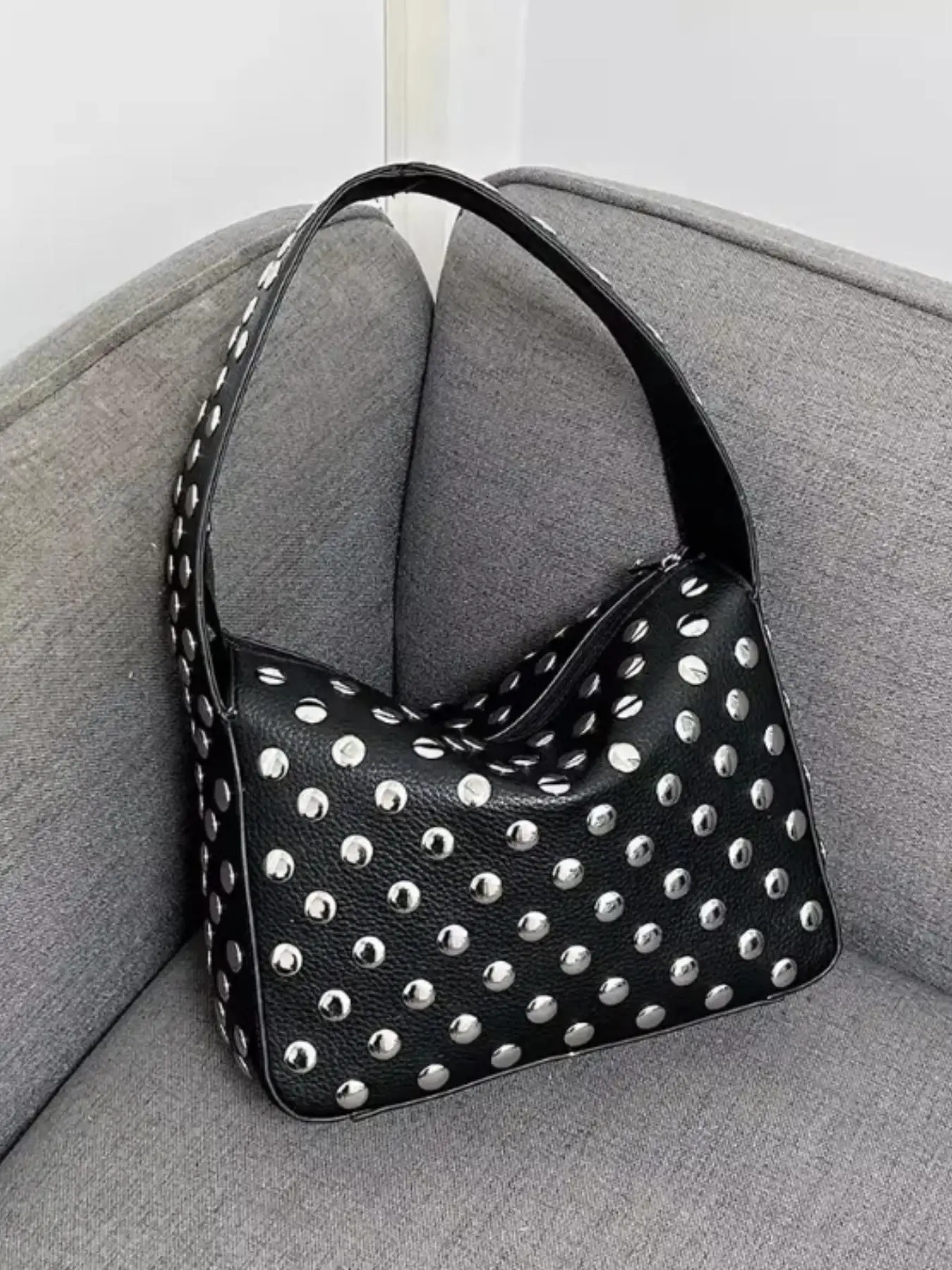 Women's Punk Style Studded Decor Handbag, Fashionable Solid Color Shoulder Bag for Women, Casual Trendy Versatile High-quality Daily Commuting Bag