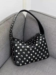 fashionable mother's day gift, women's punk inspired studded decor handbag, y2k shoulder bag, high-quality daily commuting purse, vegan leather designer handbags, handbag sling bag, ladies purse