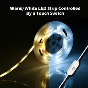 1 piece 5V LED light strip - touch switch control. Two options: warm light/white light. Bright and soft light. The light strip can be cut. Room decorative lighting, mirror fill light. Indoor decorative lighting strip.