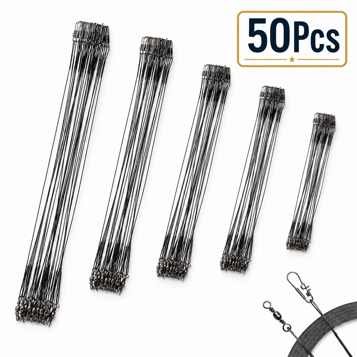 Fishing Tackle Leaders, 50pcs/set Stainless Steel Fishing Leader, Line Wire with Swivel Buckles for Saltwater & Freshwater Connecting Fishing Tackle Lure or Hook, Swivels for Fishing