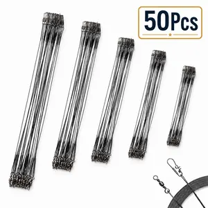 Fishing Tackle Leaders, 50pcs/set Stainless Steel Fishing Leader, Line Wire with Swivel Buckles for Saltwater & Freshwater Connecting Fishing Tackle Lure or Hook, Swivels for Fishing