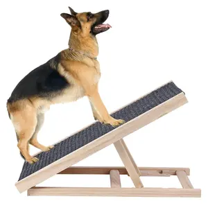Garvee Foldable Adjustable Dog Ramp for Bed, Couch, and Car with Anti-Slip Surface, Wooden Portable Design, Supports Dogs up to 110LBS, Height Adjustable from 12" to 16" for Small to Large Dogs