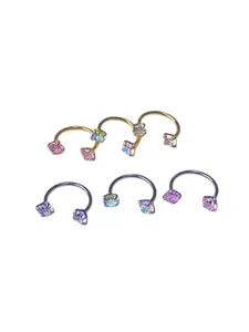 Titanium Alloy Nose Ring Set, 2-Piece 20g & 18g Horseshoe Shape, Inner Thread Gemstone Rings with Free Ball Stoppers, All Seasons Jewelry