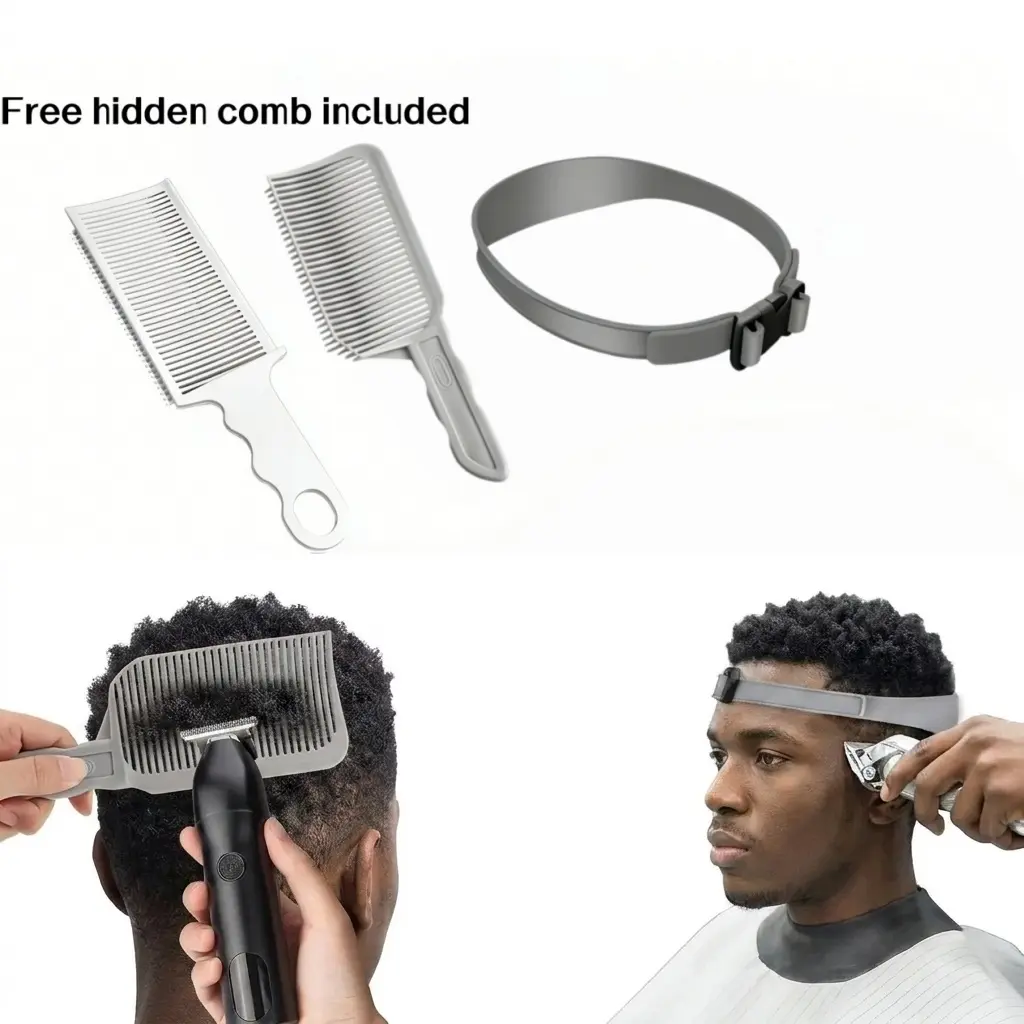 Men's Humwam 4-in-1 Heatless Hair Trimming Guides Set, Salon-Home Barber Haircare Equipment with Silicone Band & 2 Adjustable Guide Combs for Accurate Trims