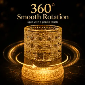 Luxury 360° Spinning Crystal Whiskey Glass with LED Glow Base, Rotating Stress Relief Tumbler, Father's Day Gift for Men, Home Bar Drinkware