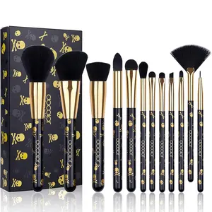 Goth Makeup Brush Set - Professional 12 Pcs Synthetic Brushes for Makeup Application, Contour, Blush, Concealer, Eye Shadow & Blending Liner