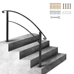 4-Step Handrail Fits 1 Or 4 Steps Matte Black Stair Rail Wrought Iron Handrail With Installation Kit For Outdoor Steps And Staircases On Porches And Decks - Safety Hand Rails, Weather Resistant Finish
