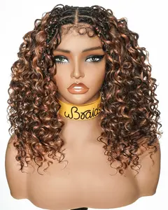 uBraids 14" Deep Wave Knotless Boho Box Braided Wig With Swiss HD Lace Blend Human Hair Curls Hand Tied Frontal and Double Lace Back