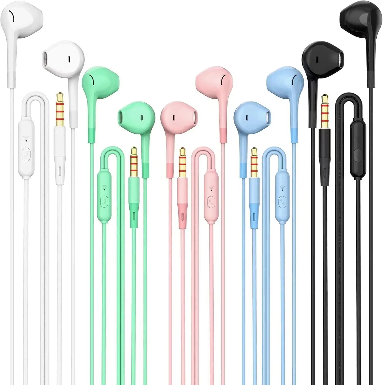 Earbuds Headphones 5 in One Pack, Wired Earbud with Heavy Bass Stereo Noise Blocking, Microphone, Compatible with , Android Phones, Laptops, Computers, iPad or Any Device with 3.5mm Interface