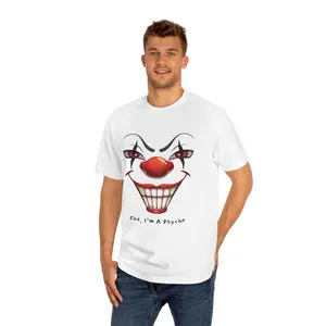 Von Phreak "Cuz, I'm a Psycho" Clown Classic Tee  for Clown Lovers, Creepy Circus Fans, Horror Enthusiasts, Casual Menswear