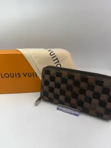 Pre-owned Louis Vuitton Coated Canvas Zippy Damier Ebene Sequin Long Wallet Full Set CA1173