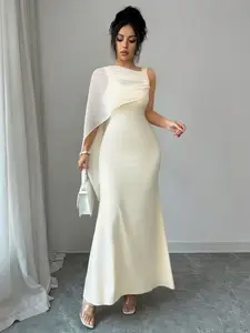 Women's Summer New Elegant Formal Dress, Sexy Off-Shoulder Lace Patchwork, Stylish Net Fabric, Perfect for Spring & Autumn