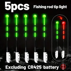 5pcs Fishing Bite Indicator Set, Light Changes from Green to Red When Bitten, Rod Tip Glow Stick for Night Fishing（Battery not included）