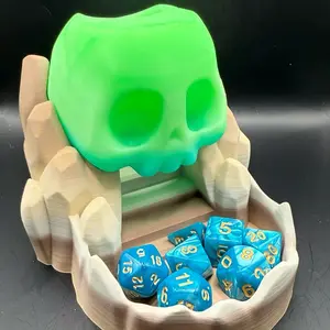 Live Pick Small Dice Tower - Compact Skull island Design with 7 Dice for Tabletop Gaming - 4" Tall Base 5.25x4.5 - Ideal for Live Sessions